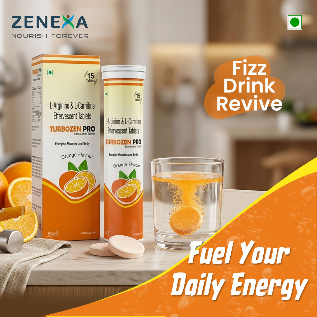 Zenexa Turbozen Pro L-Arginine & L-Carnitine Effervescent Tablets | 15 Tablets