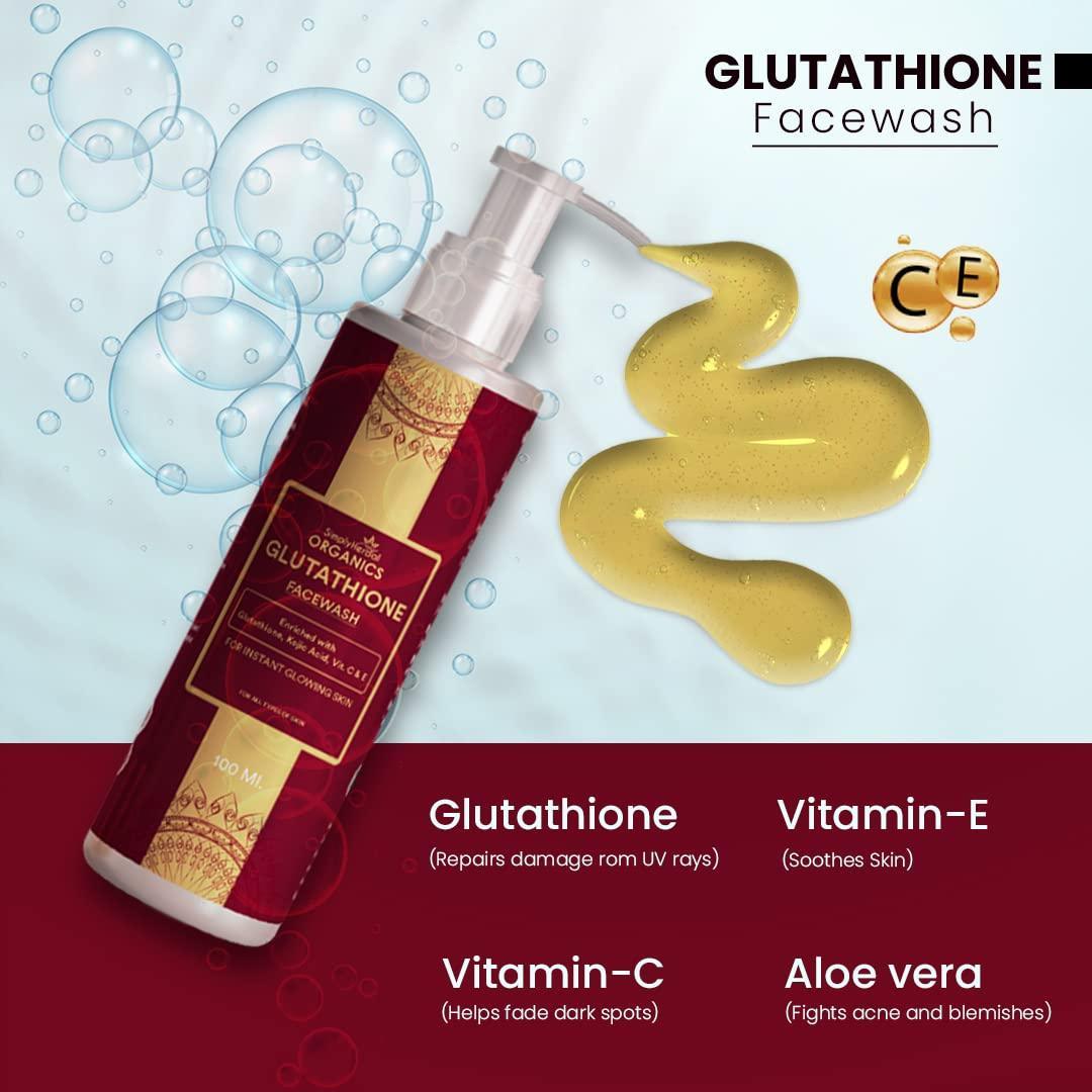 Simply Herbal Glutathione Face Wash with Vitamin C & E, Kojic Acid | Oil Control & Cleansing | Hydrating Daily Face Wash - 100ml