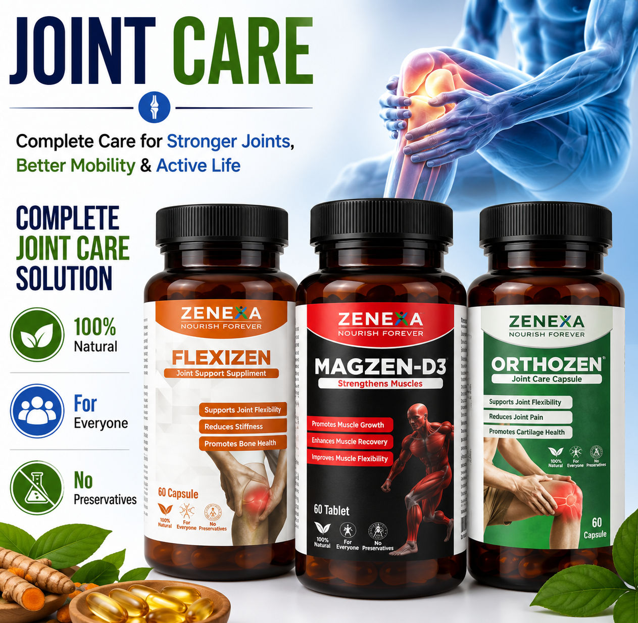 Zenexa Joint Care Combo – Orthozen, Flexizen & Magzen-D3 Set of 3