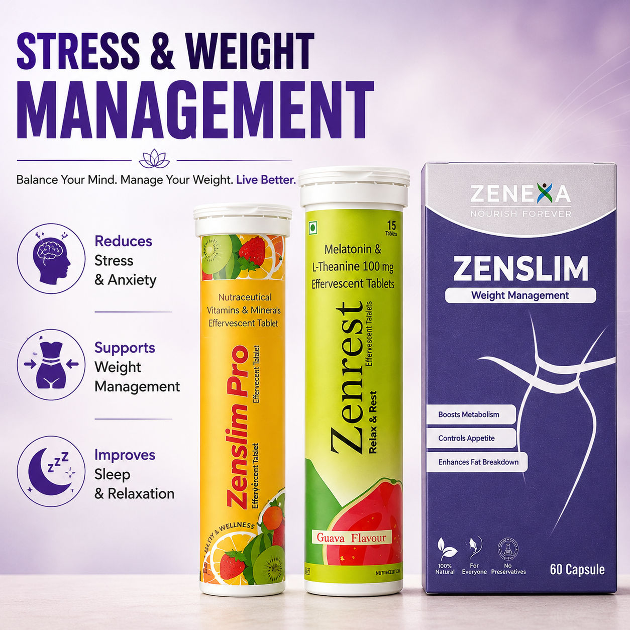 Zenexa Stress & Weight Management Combo – Zenslim, Zenslim Pro & Zenrest Set of 3