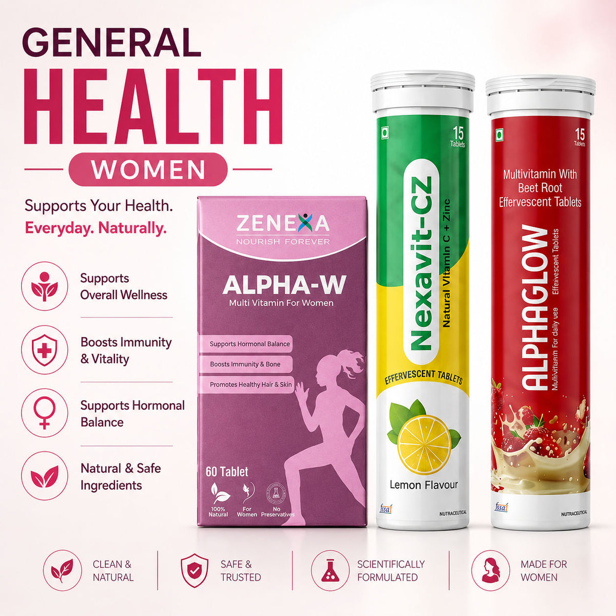 Zenexa Women's Multivitamin Combo – Beetroot, Vitamin C & Zinc Set of 3