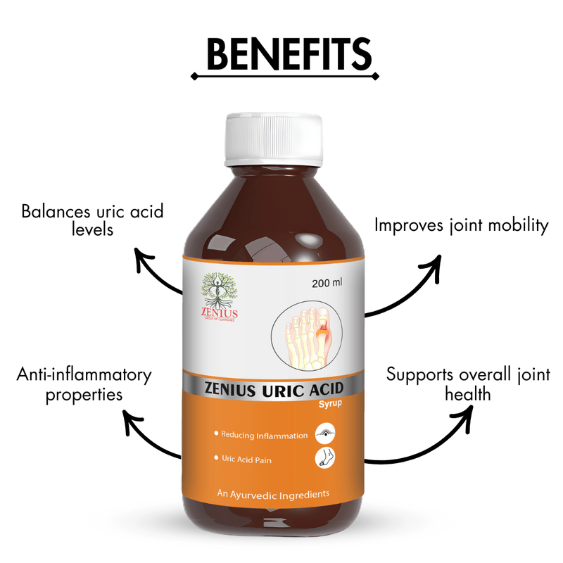 Zenius Uric Acid Syrup - Joint Pain Relief, Inflammation Reduction, and Uric Acid Balance Support - 200ml Syrup