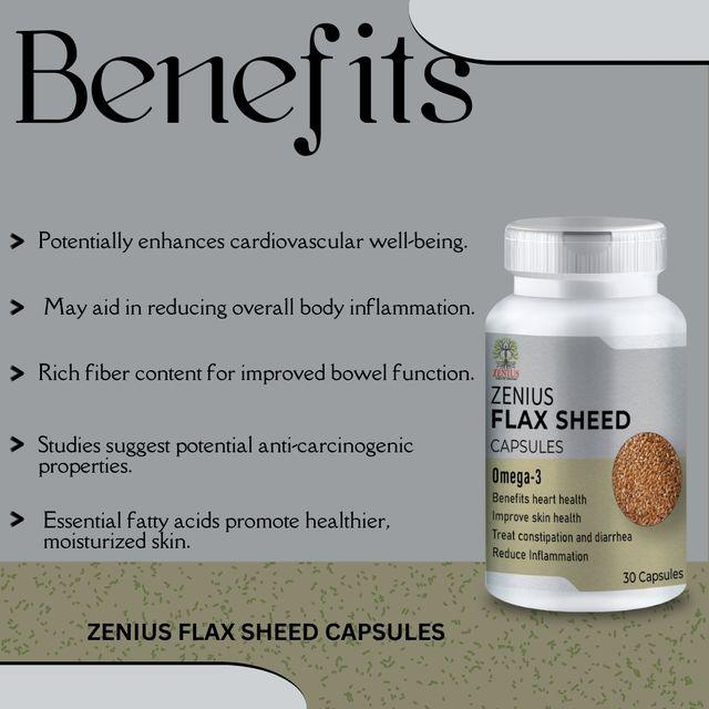 Zenius Flax Sheed Capsules - for Omega 3, Stress Relief, and Immunity - 30 Capsules