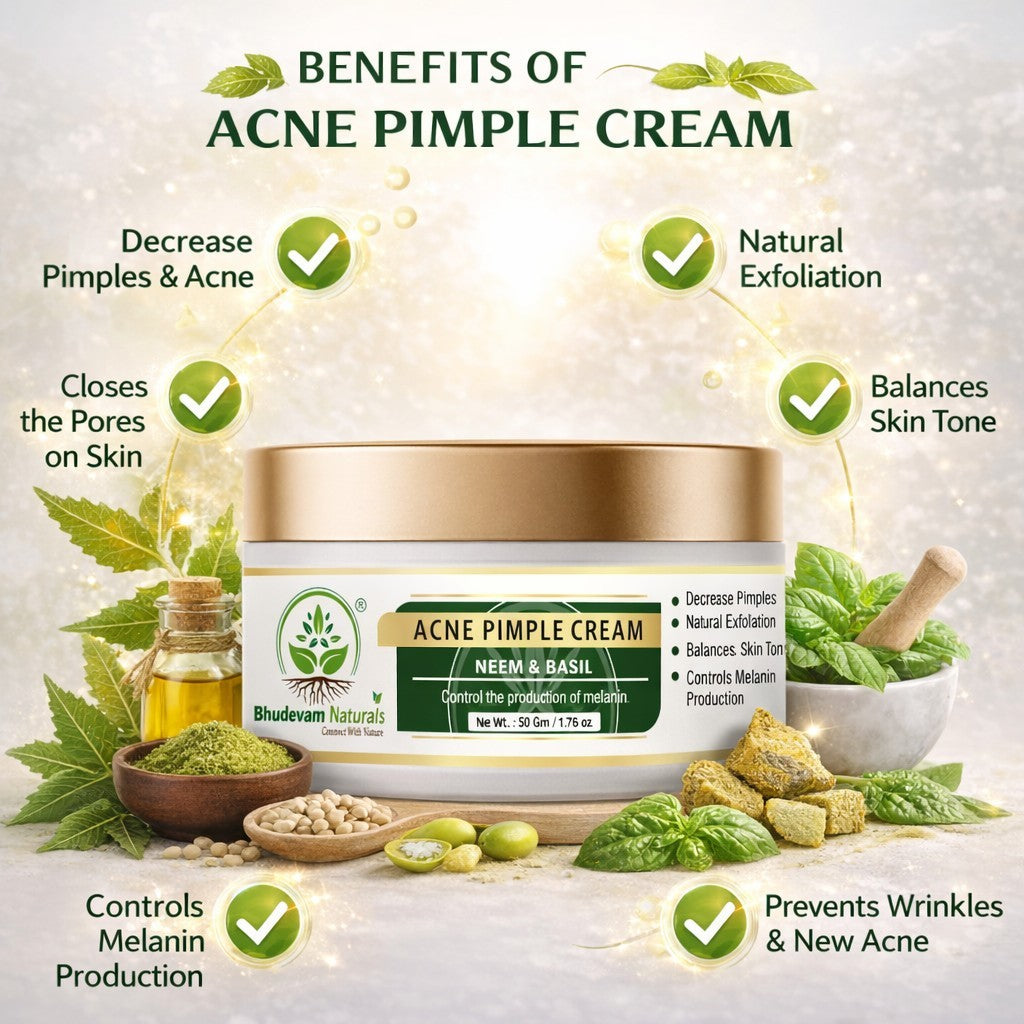 Bhudevam Naturals Khadi Acne Pimple Cream for Fast Acting Spot Treatment for Pimples, Acne & Breakouts- 50GM