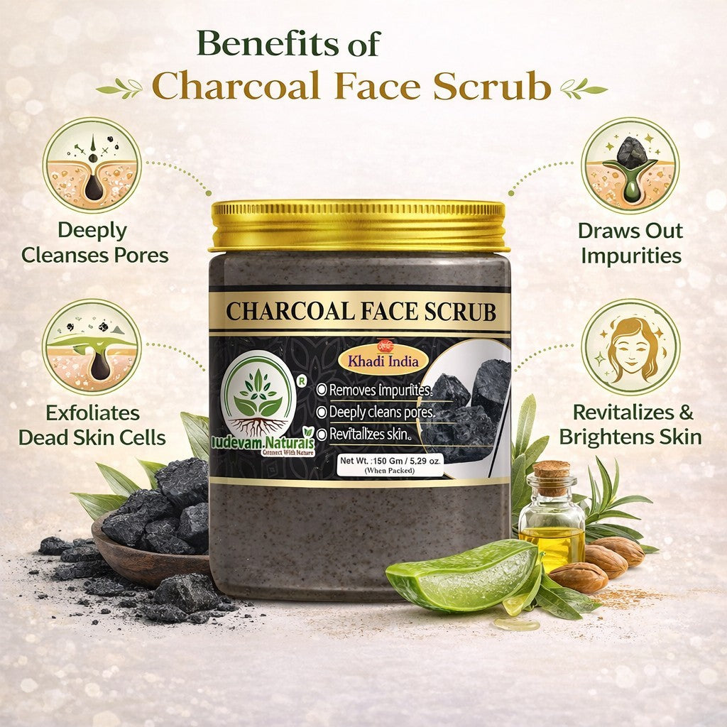 Bhudevam Naturals Khadi Charcoal Face Scrub for Blackheads, Acne, Oil Control, Deep Cleansing & Skin Detox Exfoliation- 150GM