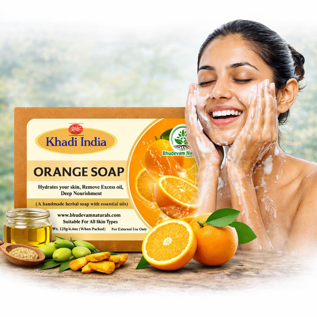 Bhudevam Naturals Khadi Orange Soap with Vitamin C – Skin Brightening & Refreshing Bath Bar- 500GM (Pack of 4)