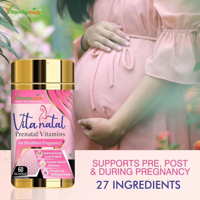 Vitaminnica Vita Natal Prenatal Capsules - Pregnancy Support for Mom & Baby, 60 Veg Count