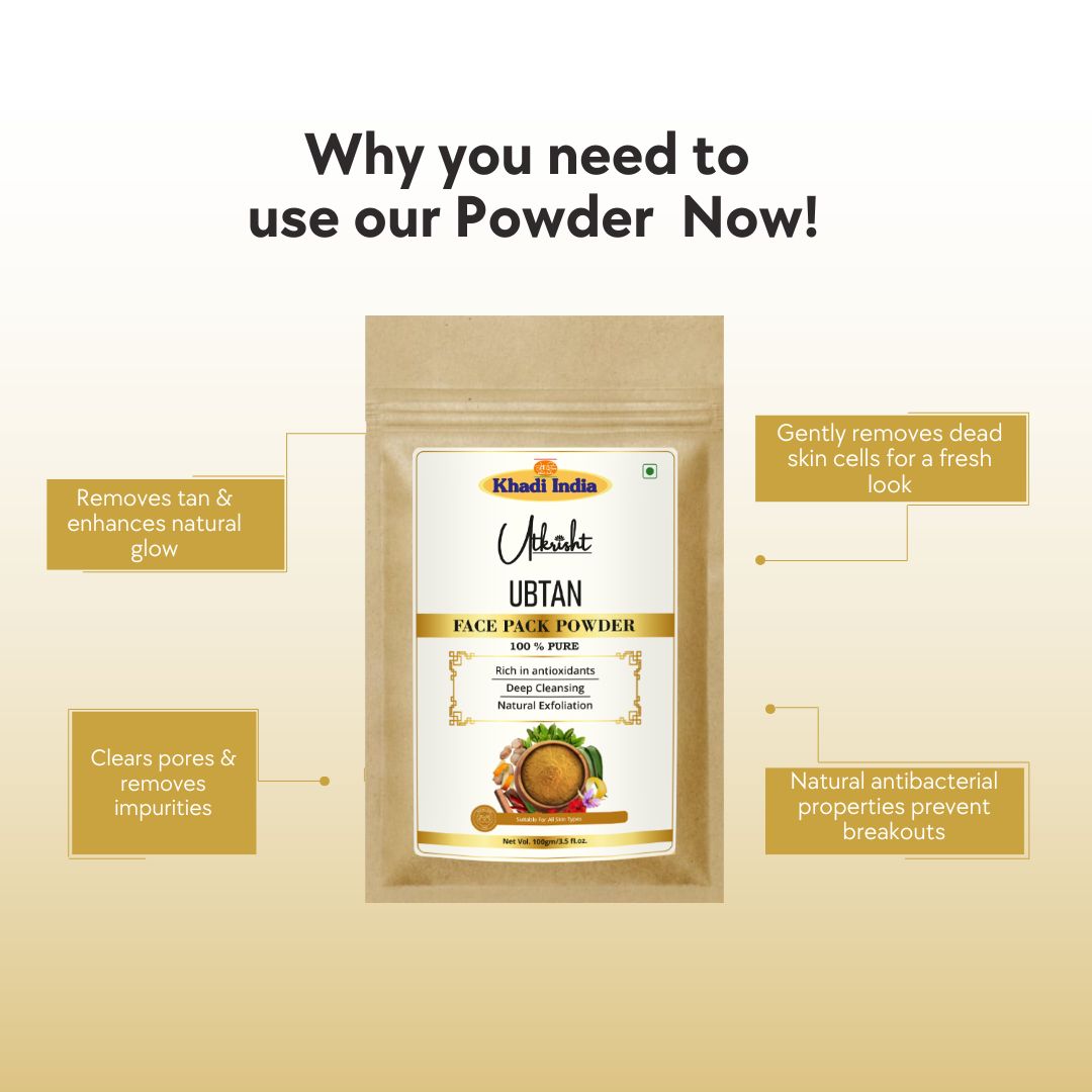 Khadi Ubtan Leaf Powder for Face & Body | 100% Natural Ayurvedic Ubtan Powder | De-Tan, Skin Brightening & Deep Cleansing Care | Herbal Bridal Glow Face & Body Pack | For All Skin Types | 100 gm