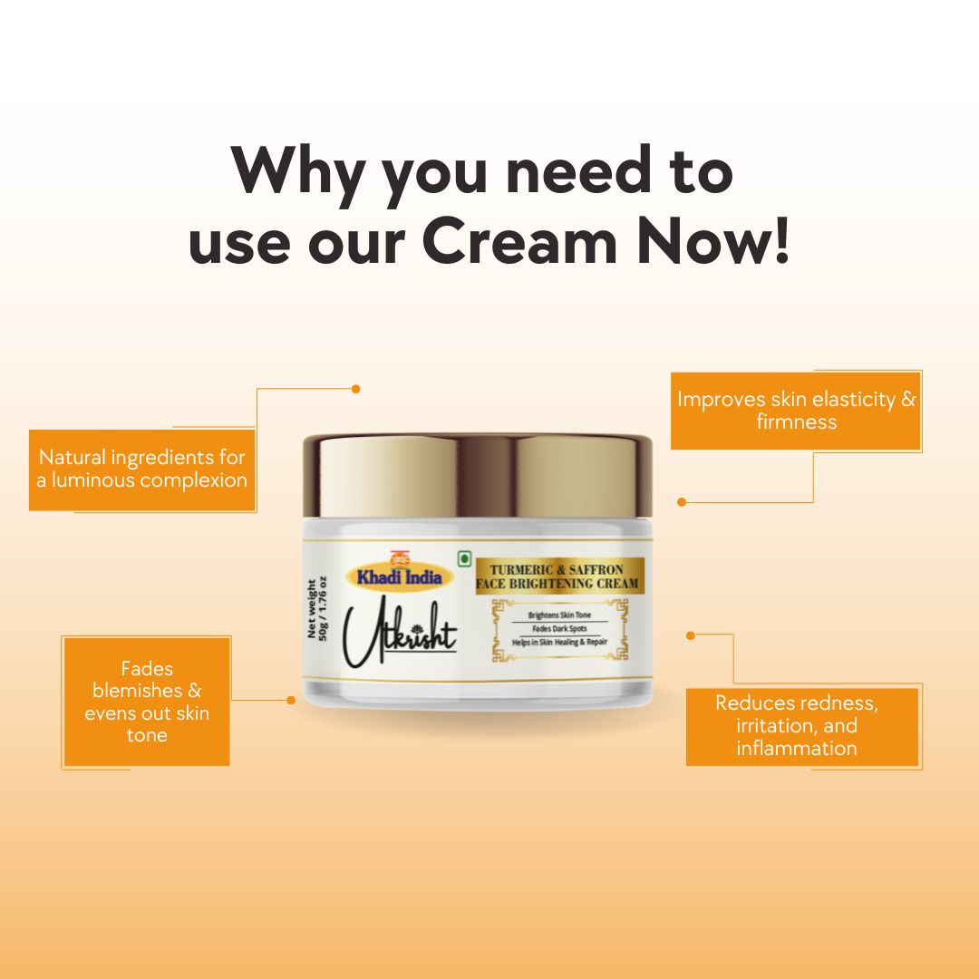 Khadi Essentials Turmeric & Saffron Skin Radiance Face Cream (50g) | For Dark Spots, Pigmentation & Glowing Skin
