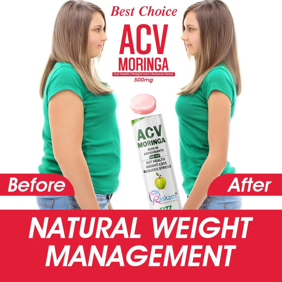 Raskam Apple Cider Vinegar (ACV) Moringa | Master Your Appetite & Boost Immunity | Natural Energy with Antioxidants | No Added Sugar | Watermelon Flavor | 15 Fizz Tablets (500mg)