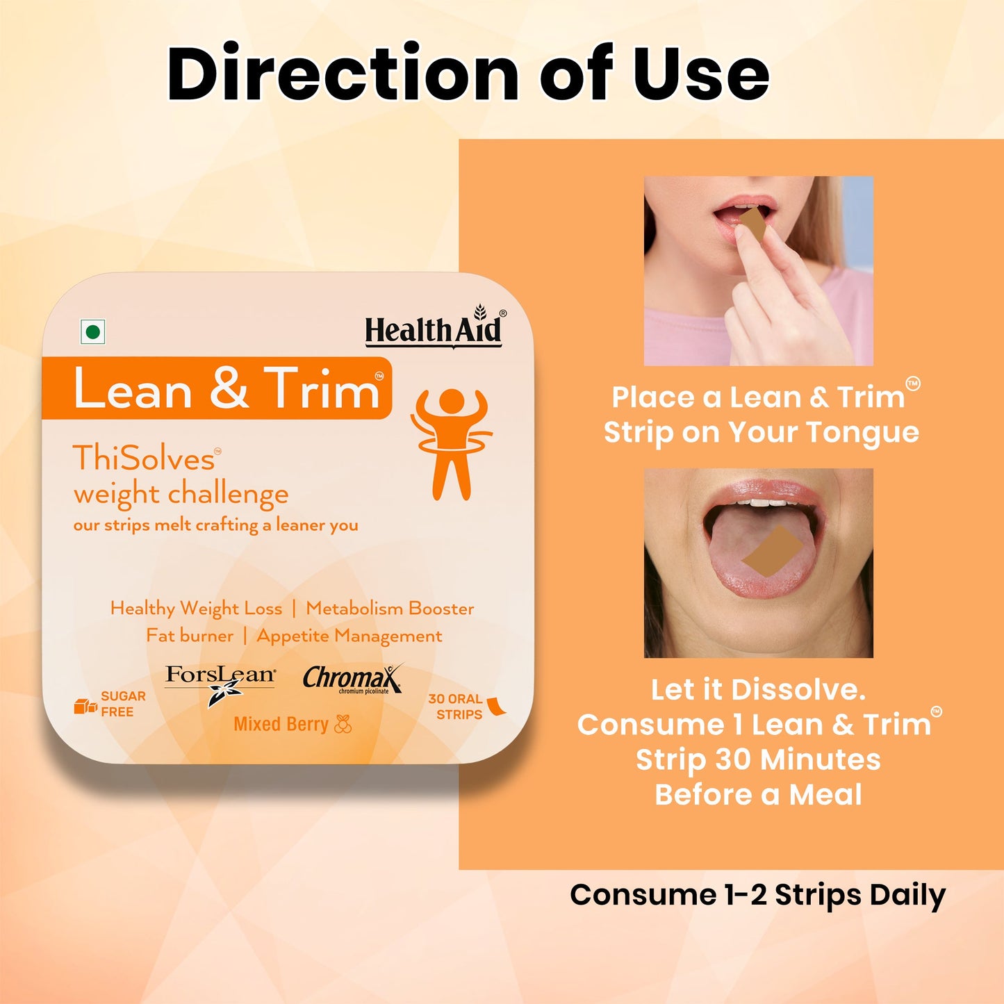 HealthAid Lean & Tirm ThiSolves Disintegrating Strip Mixed Berry Sugar Free - 30 Oral Strip