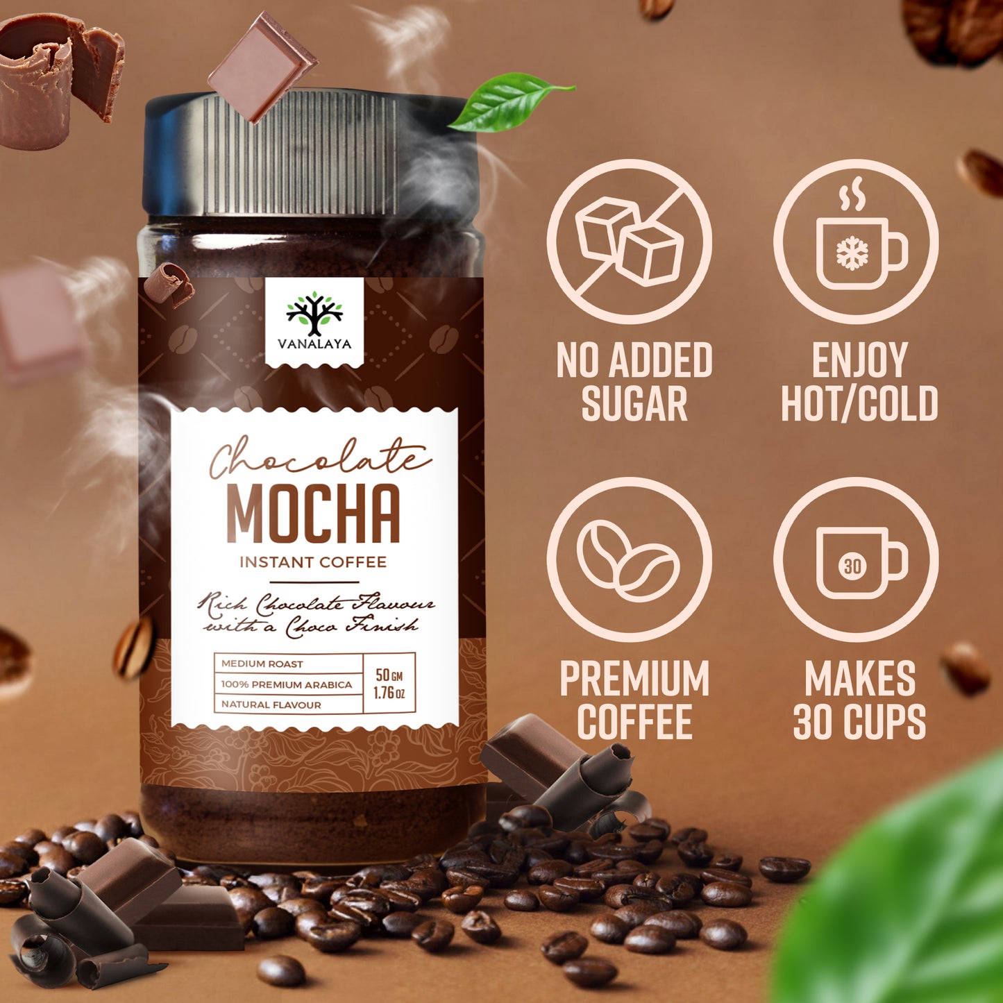 Vanalaya Chocolate Mocha Instant Coffee | 100% Premium Arabica | Natural Chocolate Flavour | Medium Roast