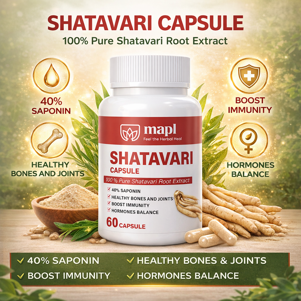 MAPL Shatavari Capsules | Organic Ayurvedic Supplement for Women | Supports Hormonal Balance, Stress Resistance, Immunity & Vitality | 60 Capsules