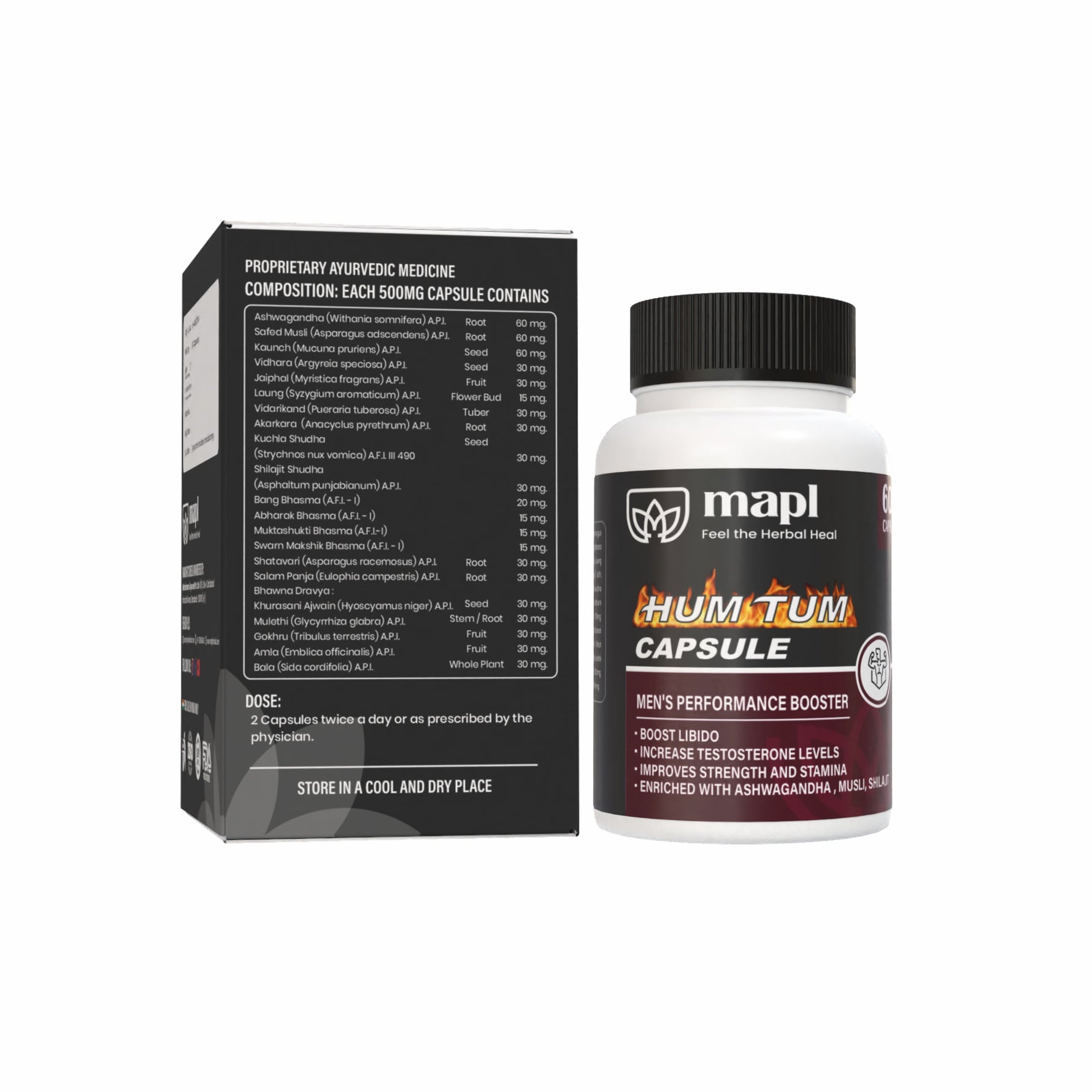 MAPL Hum Tum Capsules | Ayurvedic Male Vitality & Sexual Health Supplement | Boosts Stamina, Energy, Performance & Confidence Naturally | 60 Capsules