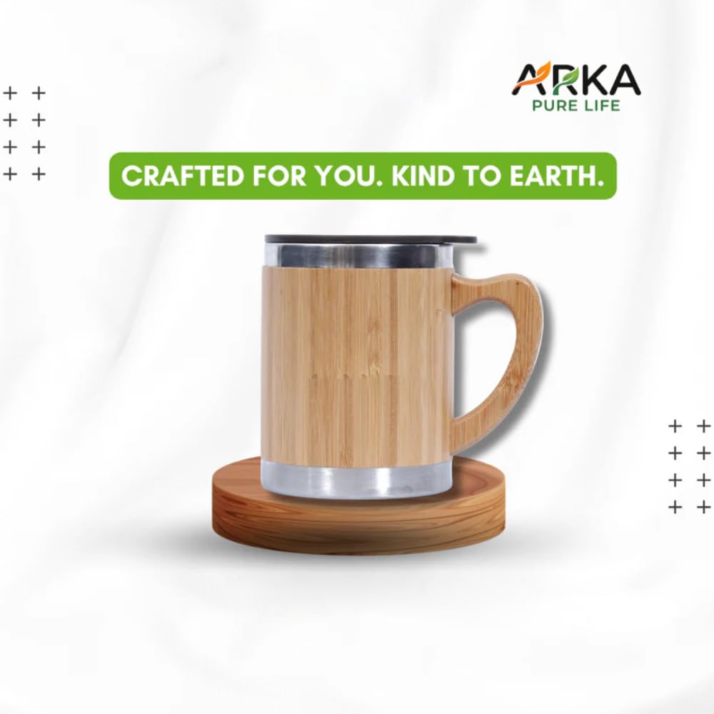 Arka Pure Life Bamboo Coffee Mug with Handle – Eco-Friendly Reusable Beverage Cup for Tea, Coffee & Hot Drinks – 300ml