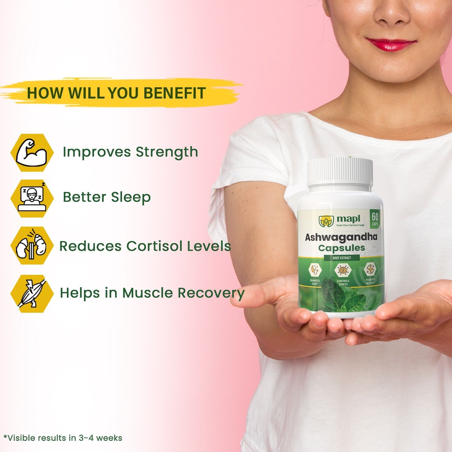 MAPL Ashwagandha Capsules | Ayurvedic Stress Relief, Energy & Vitality Support | Enhances Immunity, Cognitive Function & Stamina | 60 Capsules