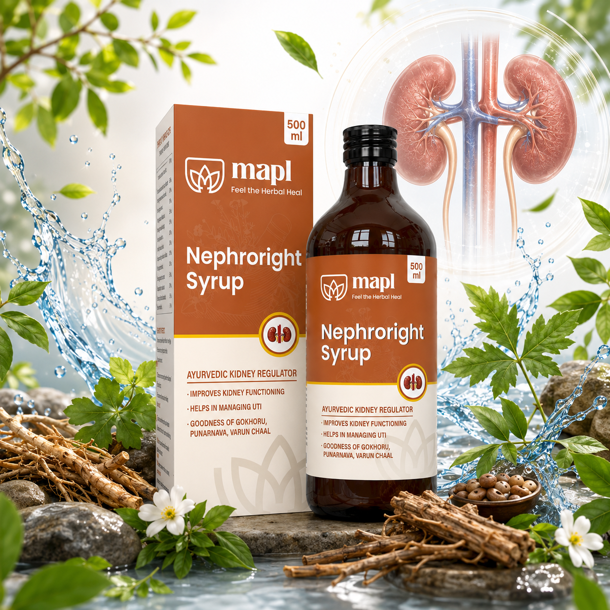 MAPL Nephroright Syrup 500ml | Ayurvedic Kidney & Urinary Health Support | Sugar Free Herbal Formula