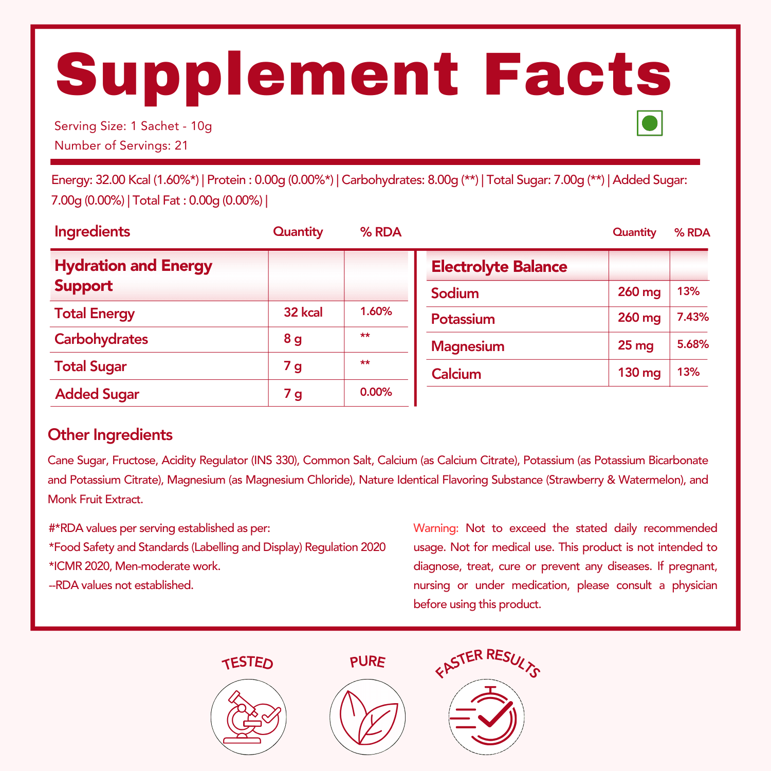 WishNew Wellness Hydrafuel Instant Energy Drink Mix Sachet Strawberry & Watermelon (10gm Each)