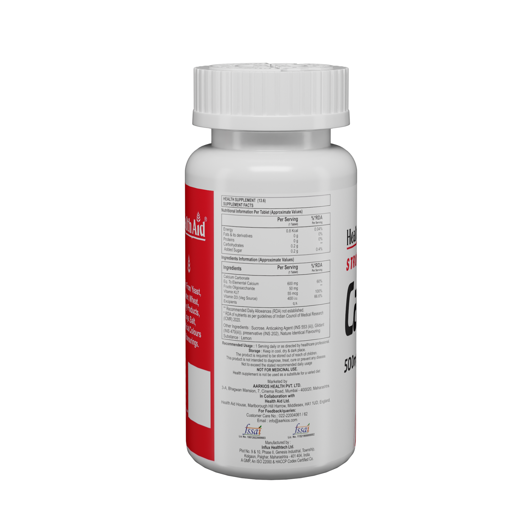 HealthAid Calcium 500 mg Chewable Tablet - 30 Chewable Tablet