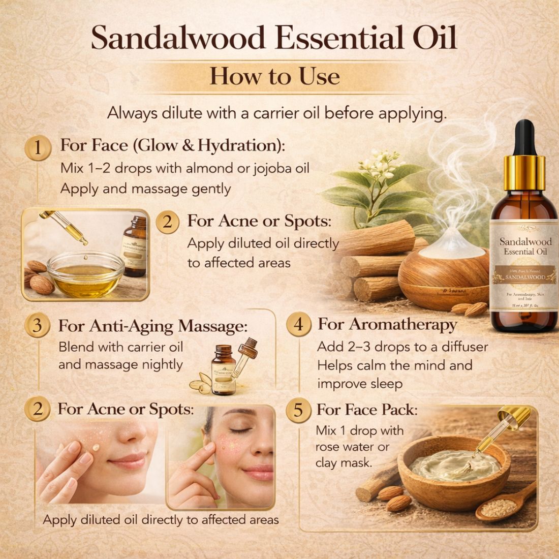 Kayee Ayurveda Sandalwood Aroma Essential Oil for Diffuser & Aromatherapy, Warm Woody Fragrance Oil for Meditation, Yoga, Massage, Spa & Home Fragrance, Multi-Purpose Essential Oil | 15 ml