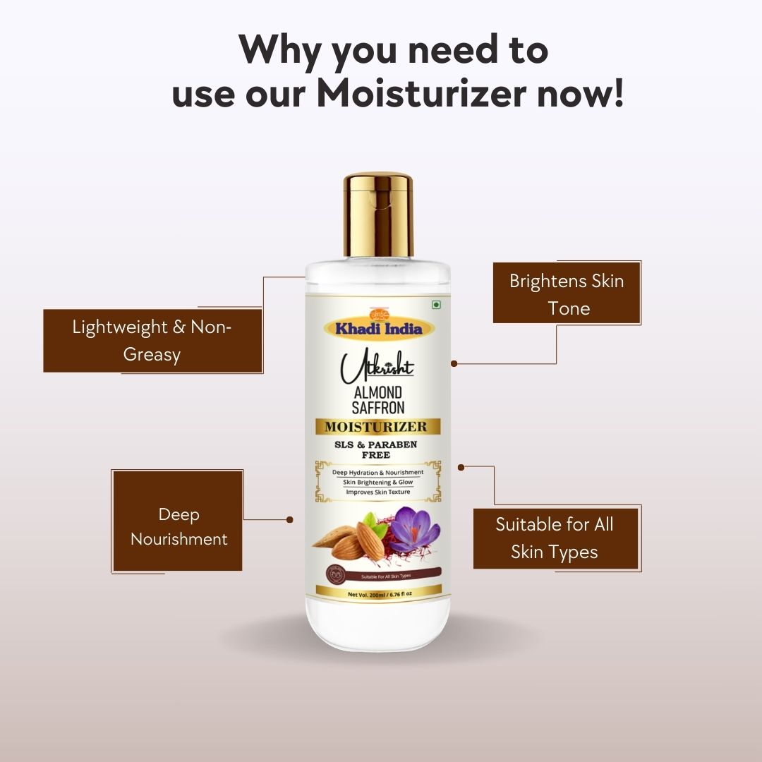 Utkrisht Khadi Pure Almond & Saffron Moisturizer | Deep Nourishing & Brightening Face & Body Cream