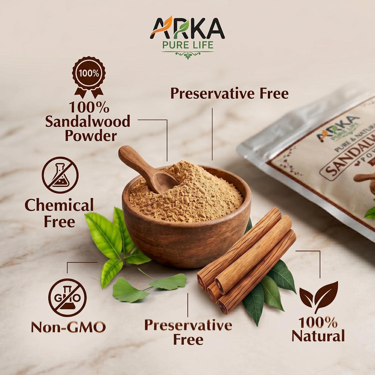 Arka Pure Life Pure Sandalwood Powder – Natural Face Pack for Skin Cleansing, Soothing & Healthy-Looking Skin – 200g