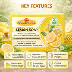 Bhudevam Naturals Khadi 100% Natural Lemon Bath Soap – Skin Brightening & Oil Control Soap, Herbal Formula, Safe for Daily Use- 500GM (Pack of 4)