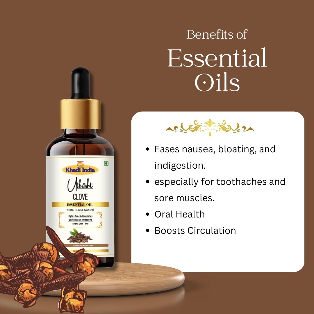 Khadi Clove Essential Oil | Pure & Natural Clove Oil for Body Massage & Aromatherapy | Warming Herbal Essential Oil for Oral Care Routines & Relaxation | 15 ml`