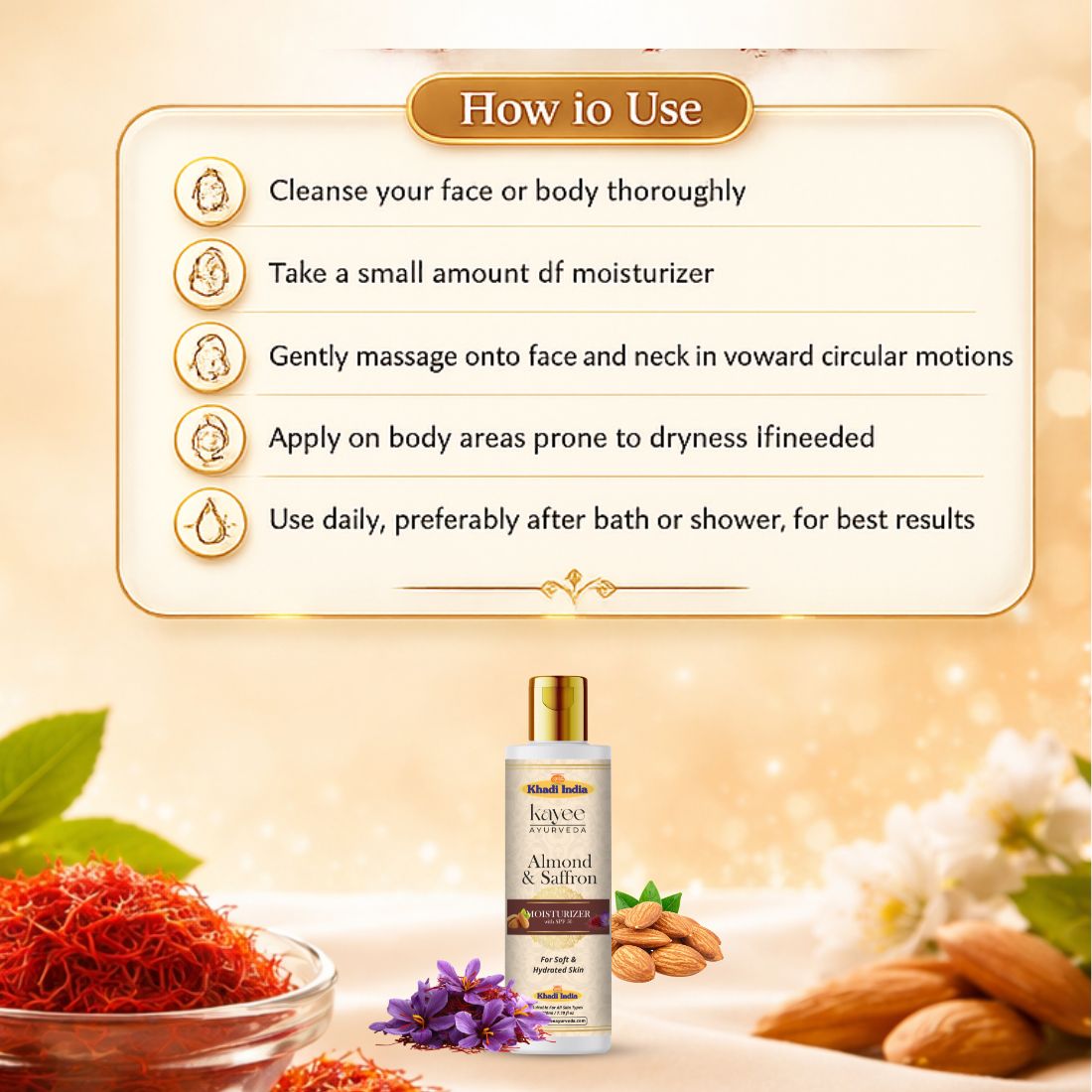 Kayee Ayurveda Almond Saffron Face Moisturizer, Nourishing Daily Facial Cream for Dry & Normal Skin, Helps Moisturize and Improve the Appearance of Dullness & Uneven Skin Tone, Women & Men | 210 ml