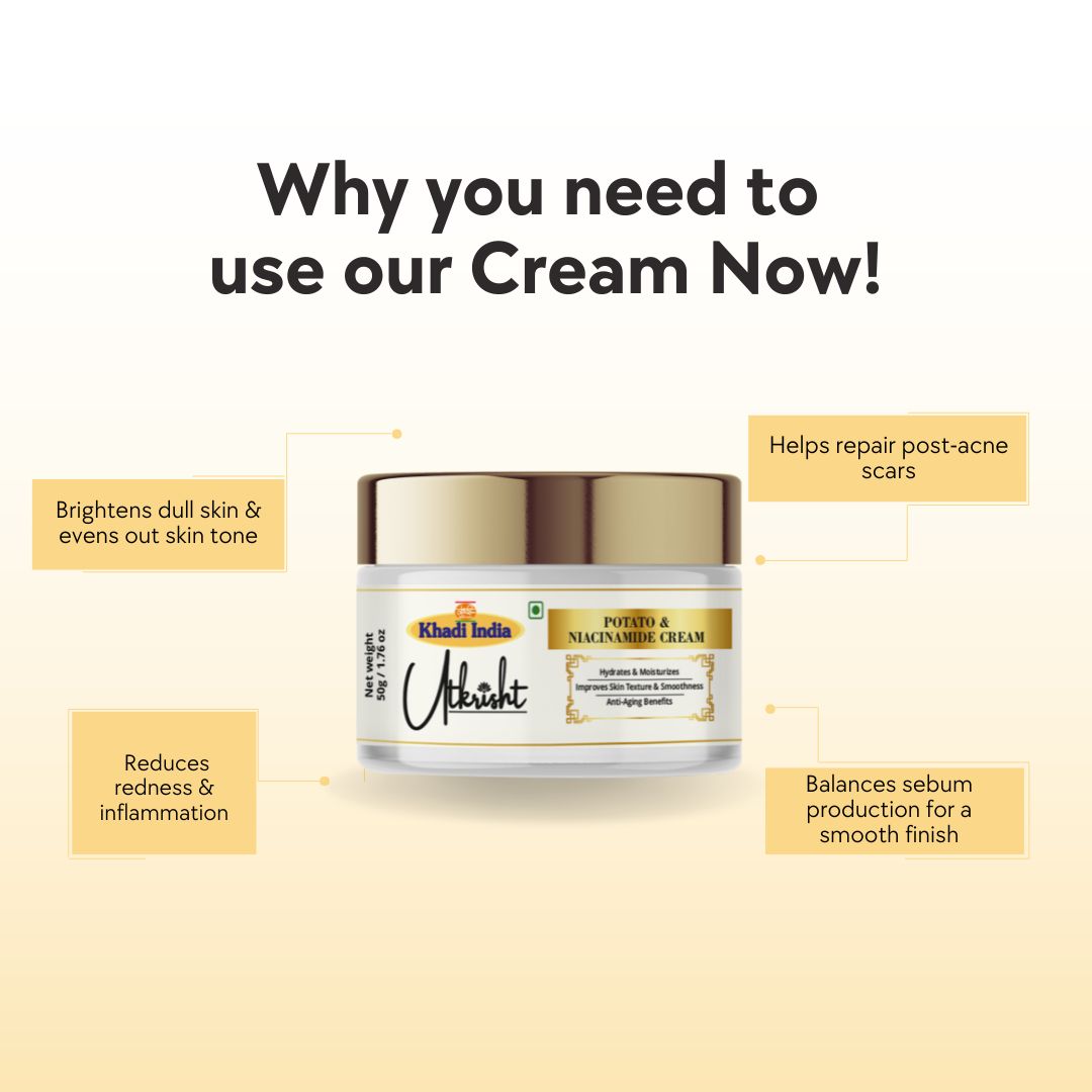 Khadi Essentials Potato & Niacinamide Skin Brightening Face Cream (50g) | For Dark Spots, Pigmentation & Dullness