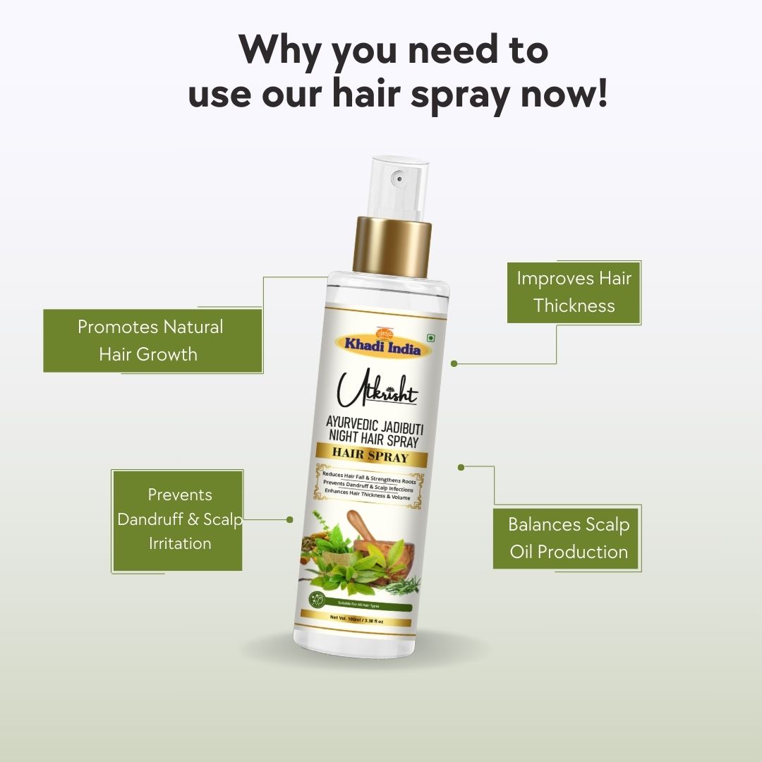 Utkrisht Khadi Pure Jadibooti Hair Spray | Ayurvedic Scalp Tonic for Hair Growth & Hair Fall Control