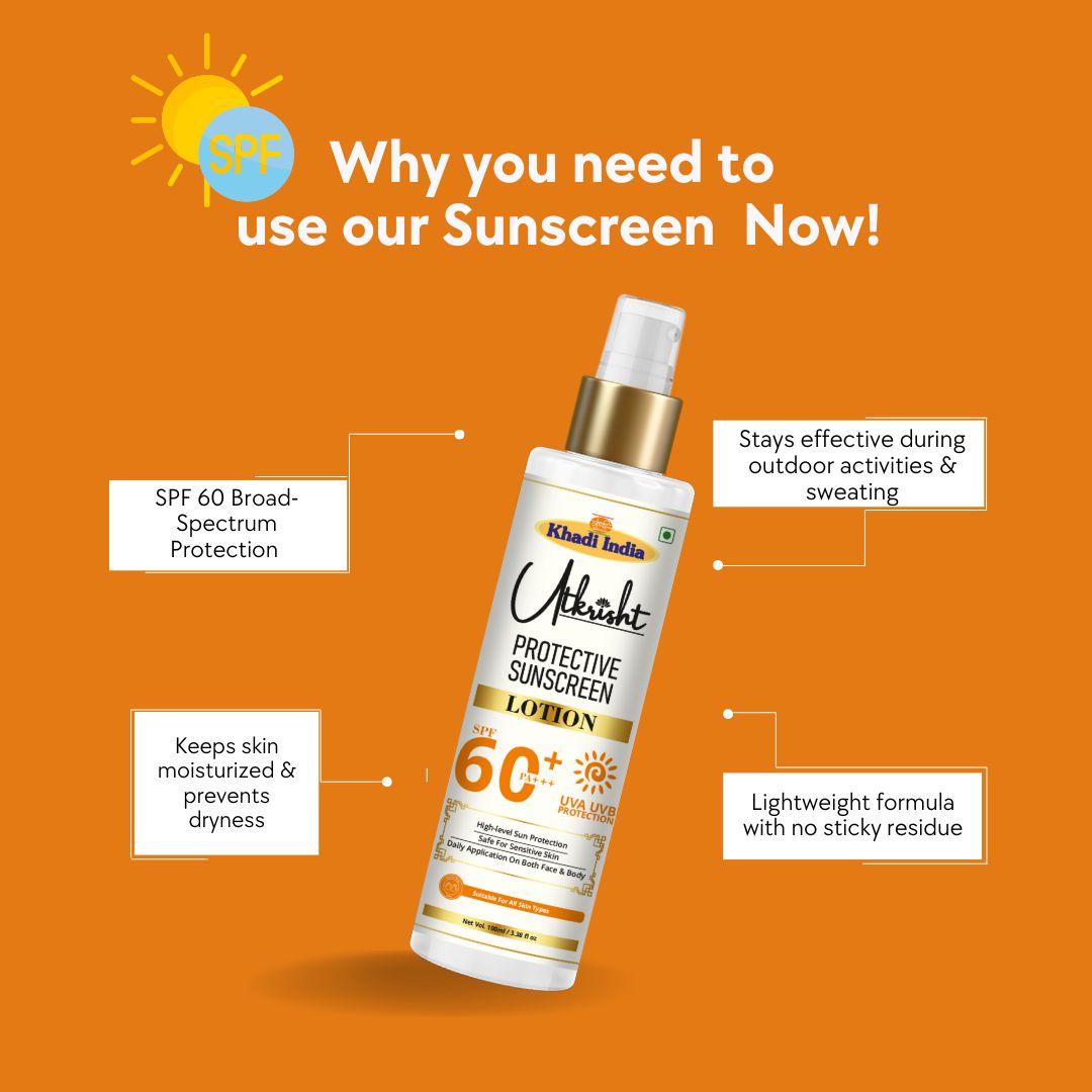 Khadi SPF 60 Sunscreen Lotion | Broad Spectrum UVA & UVB Sun Protection | Herbal Sunblock for Face & Body | Helps Protect Skin from Sun Tan & UV Damage | 100 ml