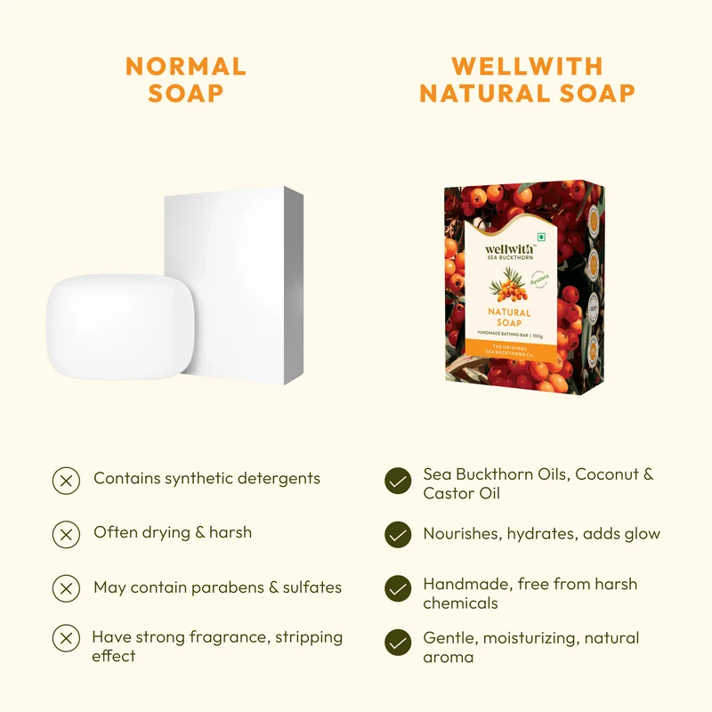WellWith Sea Buckthorn Natural Soap (100g) (Pack of 3)