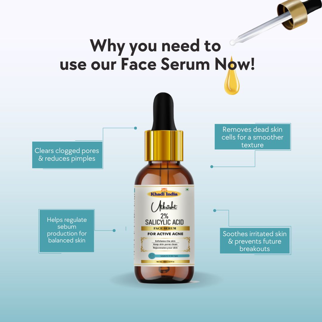 Khadi Salicylic Acid Face Serum for Acne & Oily Skin | Pore Care & Oil Control Serum for Blackheads, Whiteheads & Blemishes | Lightweight & Fast Absorbing | 30 ml