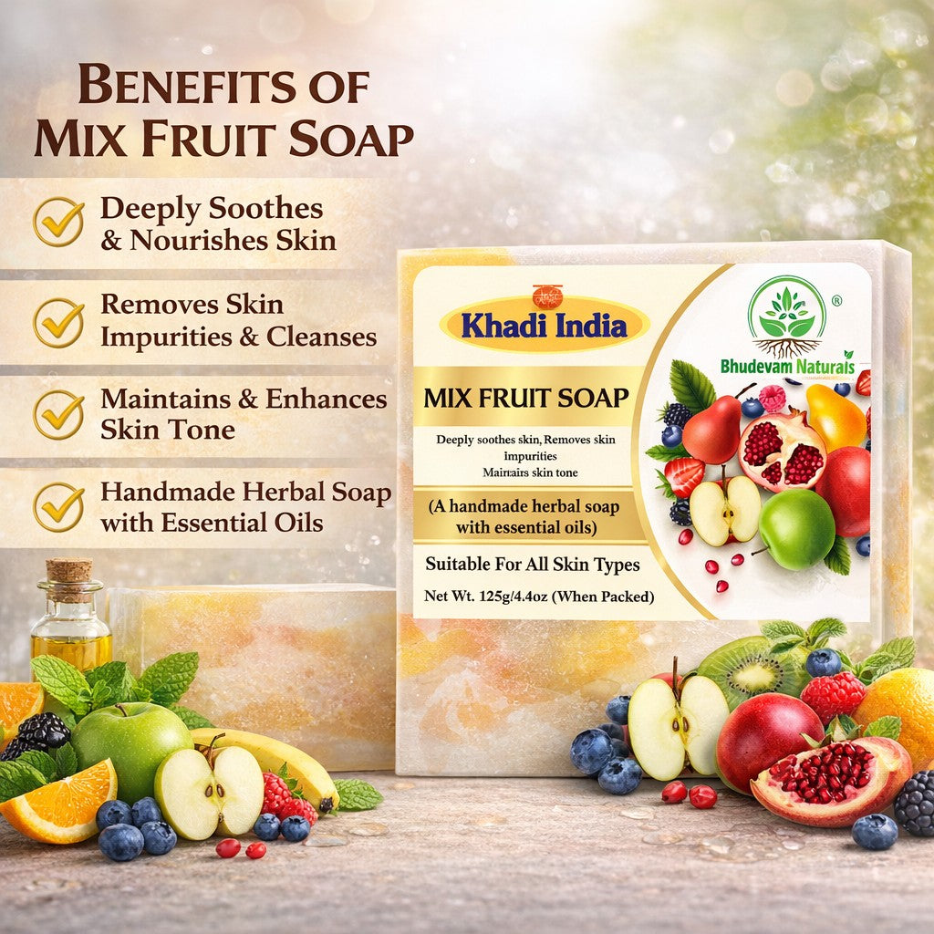 Bhudevam Naturals Khadi Handmade Mix Fruit Soap – Vitamin-Rich Skin Brightening Bath Soap - 500GM (Pack of 4)