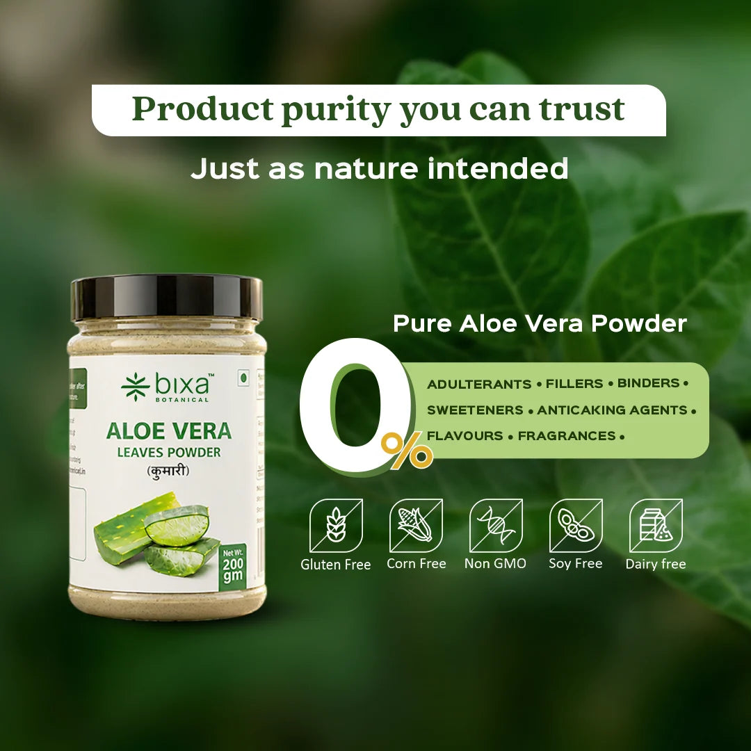 Bixa Botanical Aloe Vera Leaves Powder (Aloe Barbadensis) | Pure Kumari Leaf Powder for Skin Hydration, Scalp Health & Digestive Cleansing (200g)