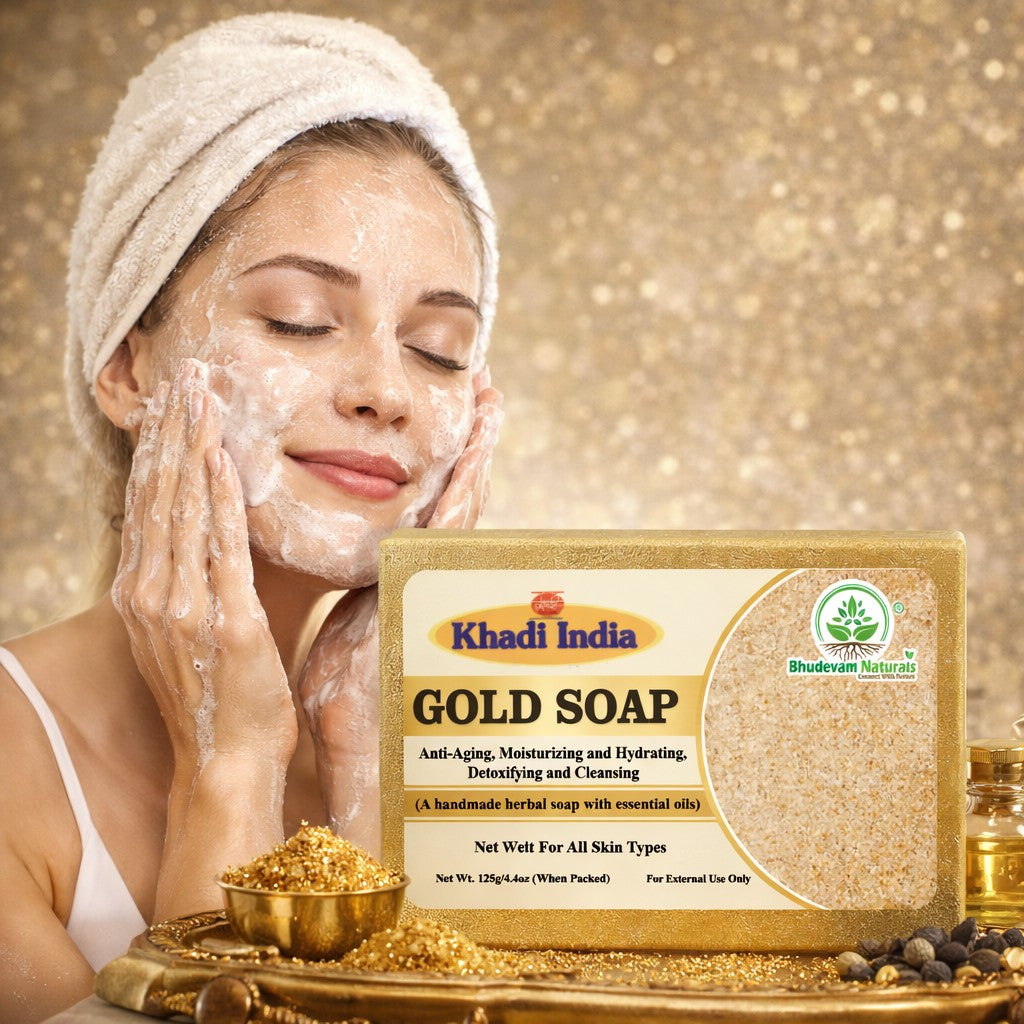 Bhudevam Naturals Khadi Handmade Gold Soap For Luxury Skin Brightening & Glow Soap - 500GM (Pack of 2)