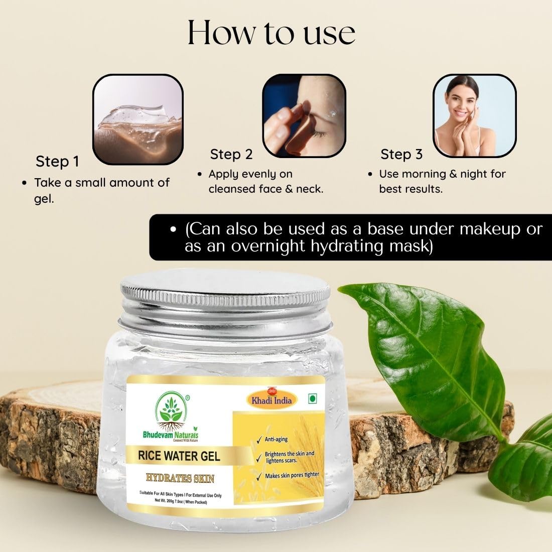 Bhudevam Naturals Khadi Rice Water Aloevera Gel for Acne-Prone Skin – Soothing, Hydrating & Non-Greasy Formula- 200GM