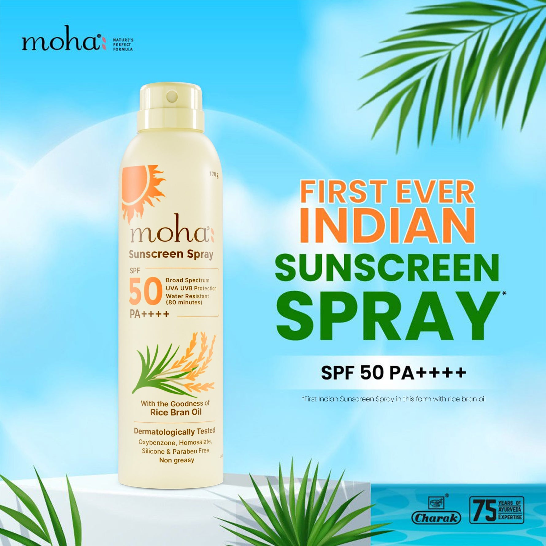 Moha Sunscreen Spray SPF 50 PA++++ - Broad Spectrum UVA/UVB No White Cast Mist