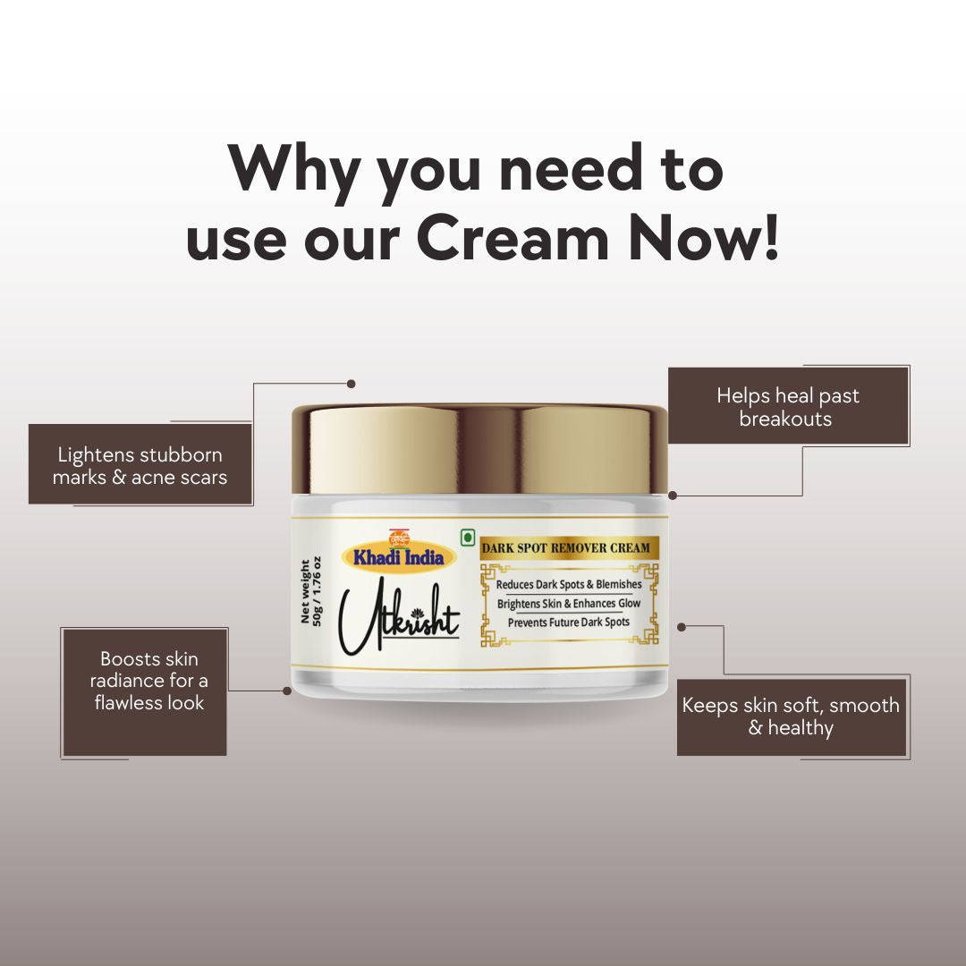 Utkrisht Khadi Dark Spot & De-Pigmentation Cream (50g) | Reduces Acne Marks, Sun Spots & Uneven Skin Tone