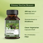 Bixa Botanical Jamun Extract (60 Veg Capsules | 450mg) | Standardized to 5% Bitters for Healthy Blood Sugar Control & Pancreatic Support
