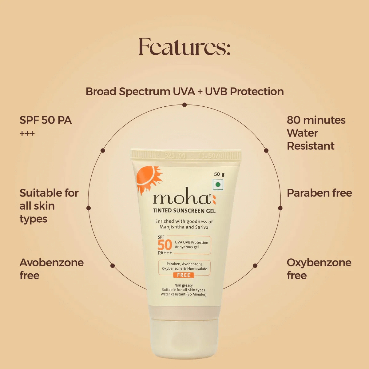 Moha Tinted Sunscreen Gel SPF 50 PA+++ - Matte Oil-Free Broad Spectrum Face Sunscreen