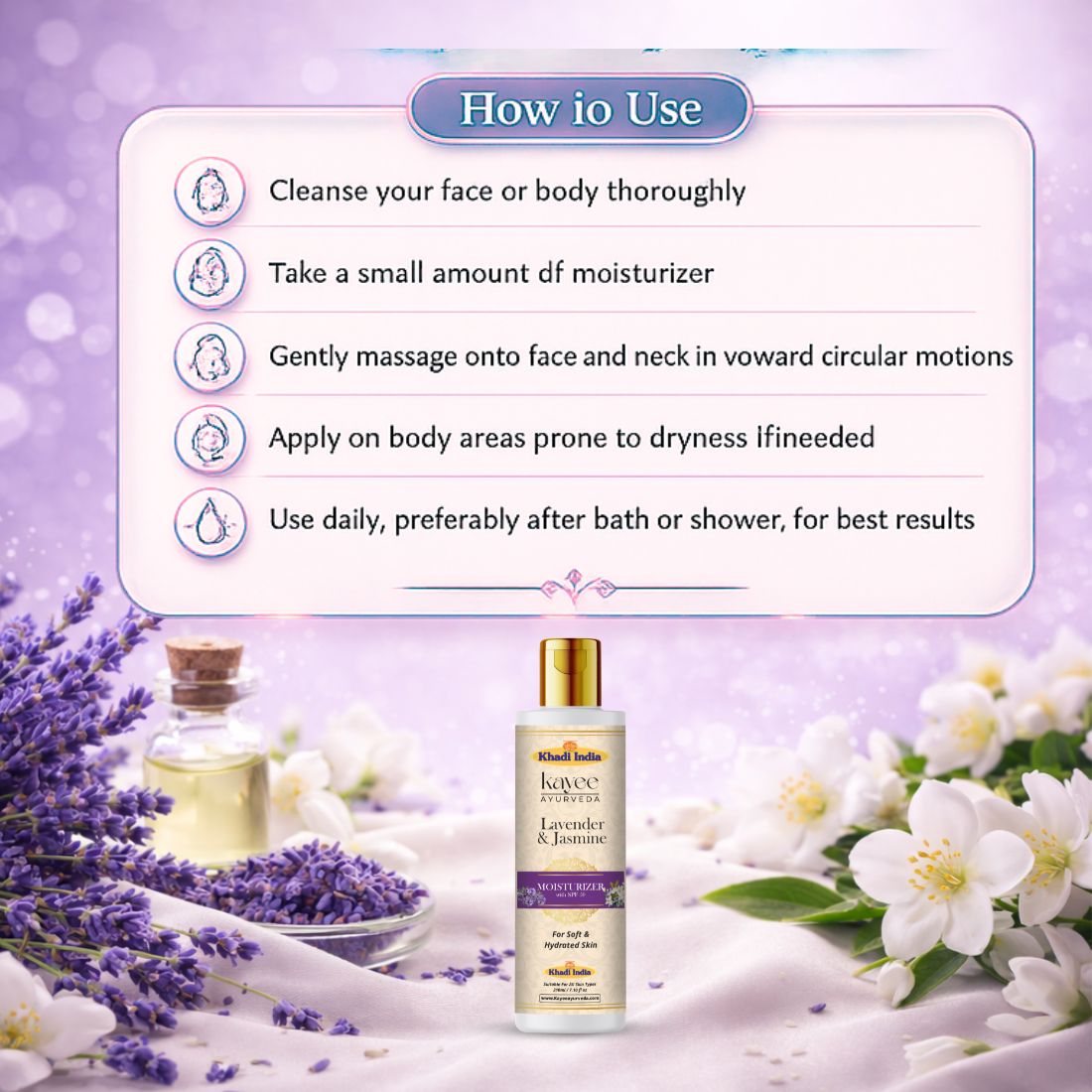 Kayee Ayurveda Lavender & Jasmine Facial Moisturizer, Nourishing Face Cream for Soft, Supple & Healthy-Looking Skin, Lightweight Daily Moisturizer for Dry & Normal Skin, Everyday Skincare | 210 ml