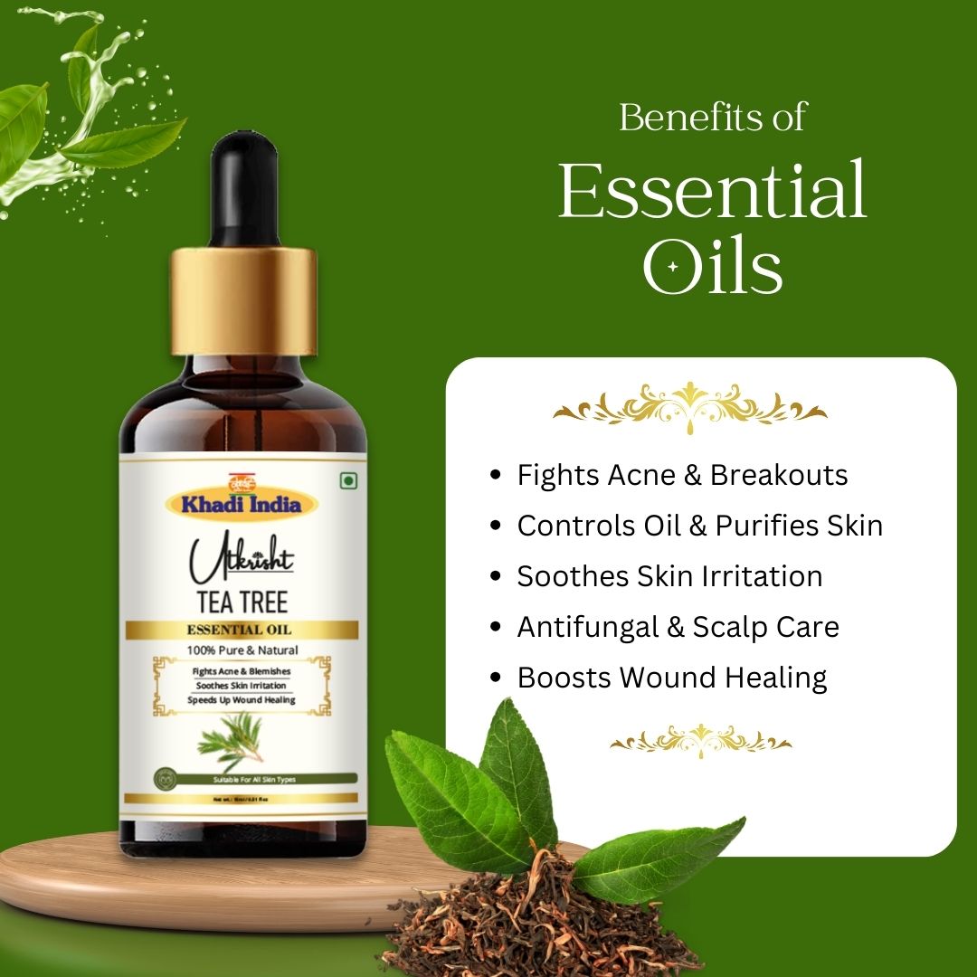 Khadi Tea Tree Oil – Therapeutic Grade Essential Oil for Skin Care, Hair Growth & Diffuser