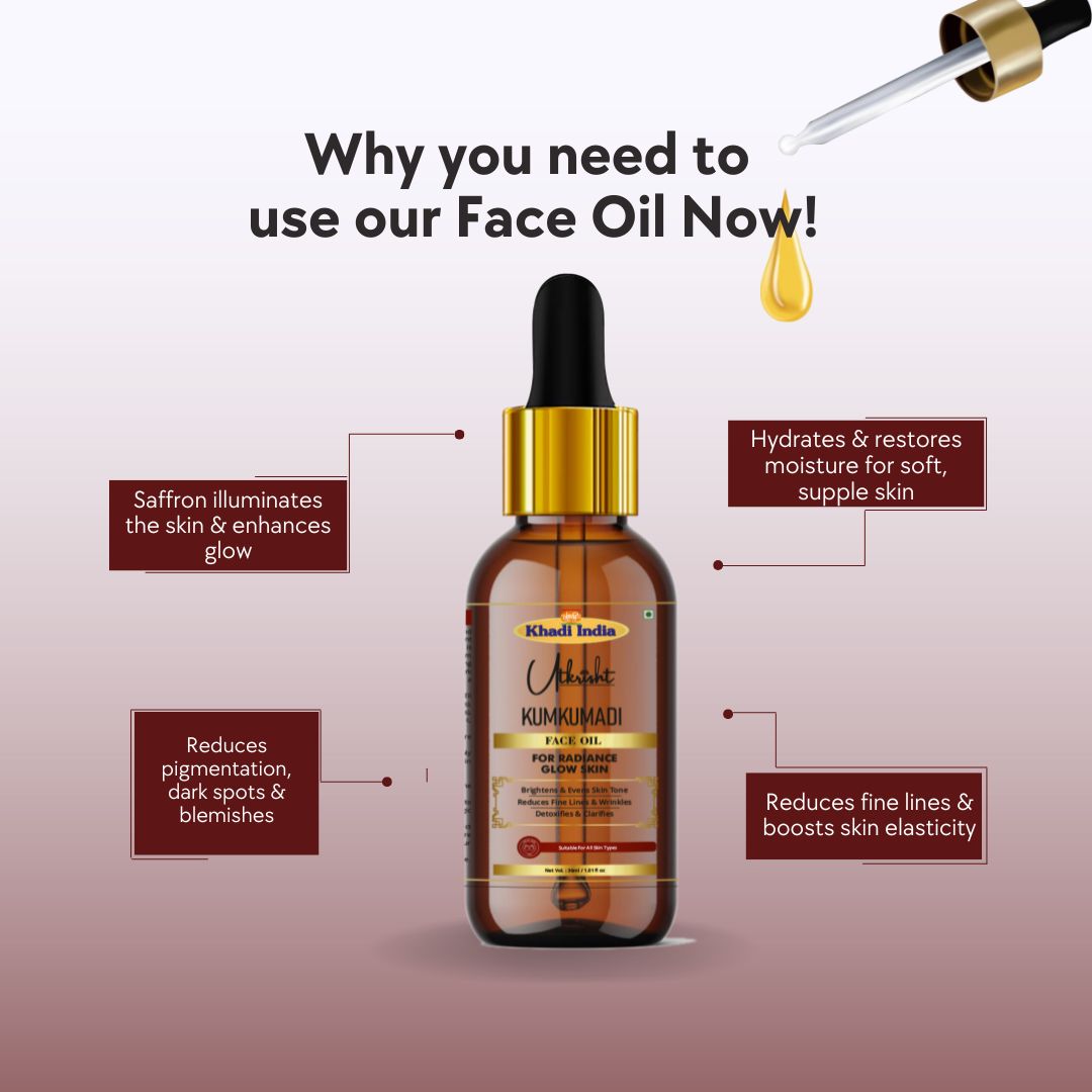 Khadi Kumkumadi Face Oil | Ayurvedic Kumkumadi Tailam with Saffron | Face Oil for Glowing & Radiant-Looking Skin | Dark Spot, Pigmentation & Fine Line Care | All Skin Types | 30 ml