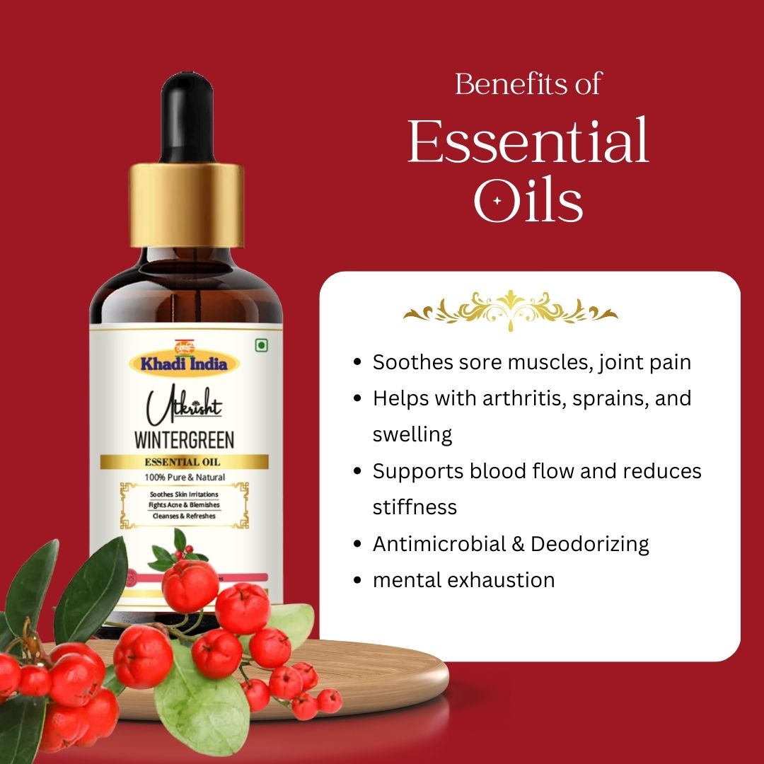Khadi Wintergreen Essential Oil | Pure & Natural Wintergreen Oil for Body & Muscle Care | Warming Essential Oil for Massage, Joint & Muscle Wellness | Aromatherapy Oil | 15 ml