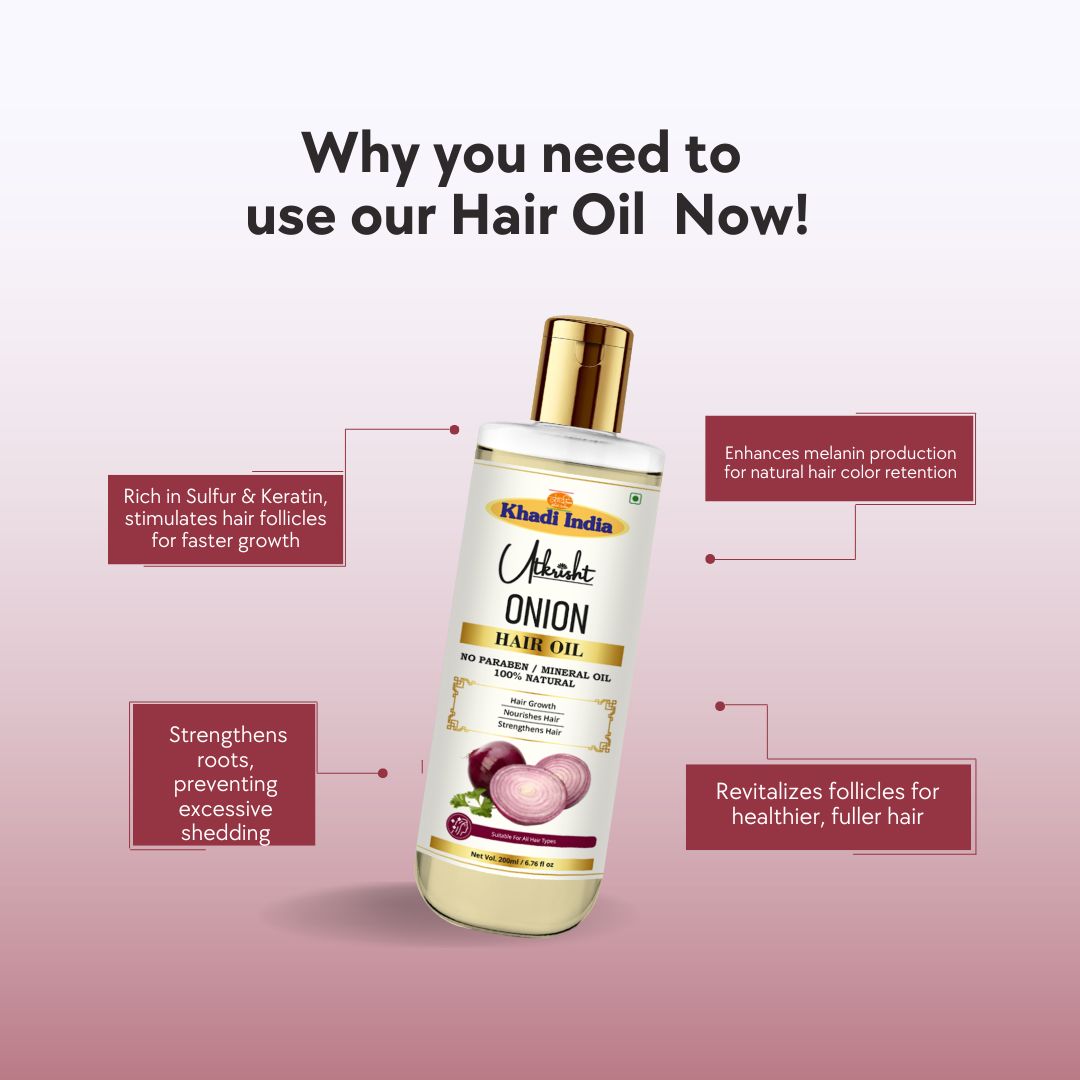 Utkrisht Khadi Pure Onion Hair Oil | For Hair Fall Control, Hair Growth & Scalp Nourishment