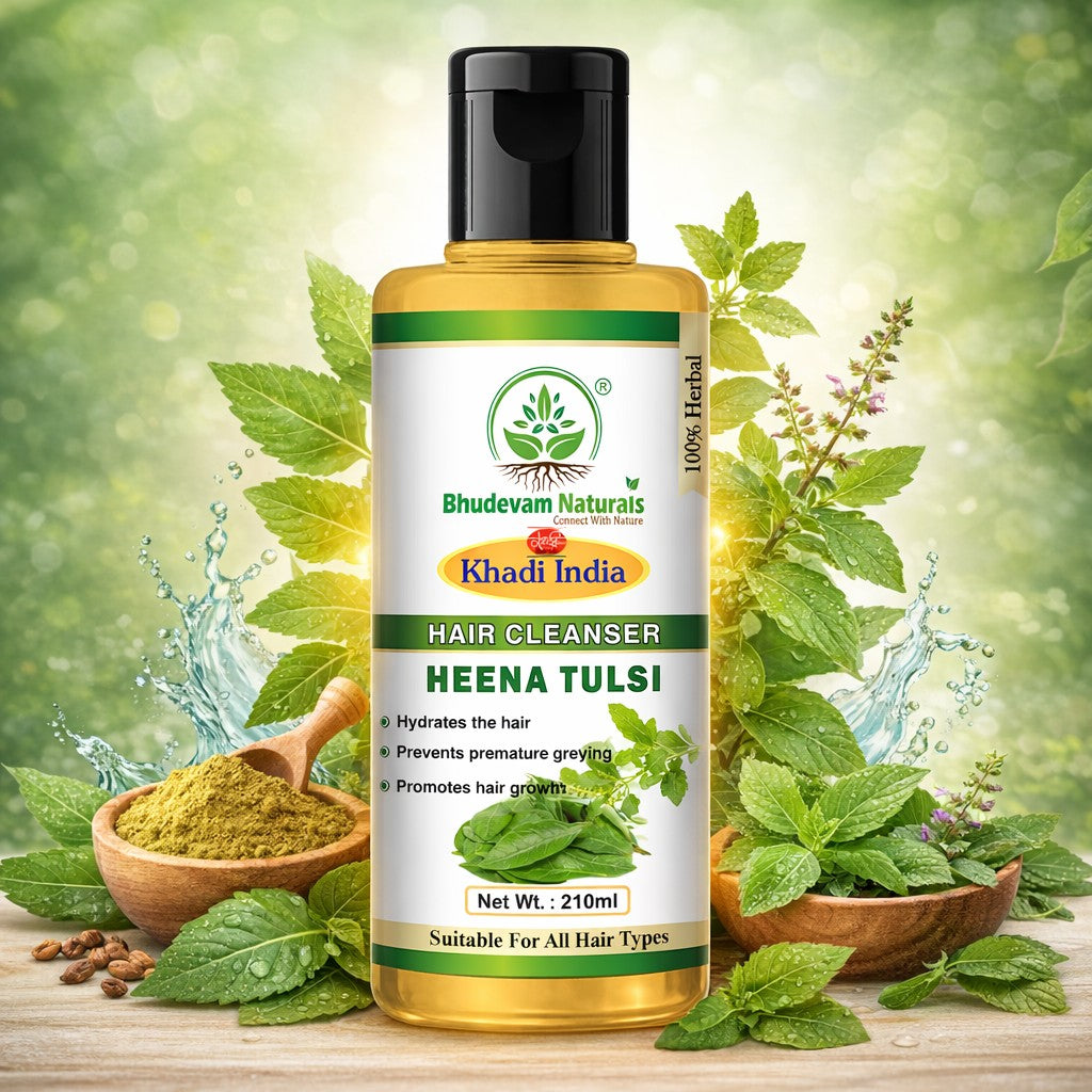 Bhudevam Naturals Khadi Henna & Tulsi Hair Shampoo for Scalp Care & Hair Fall Control- 420ML (Pack of 2)