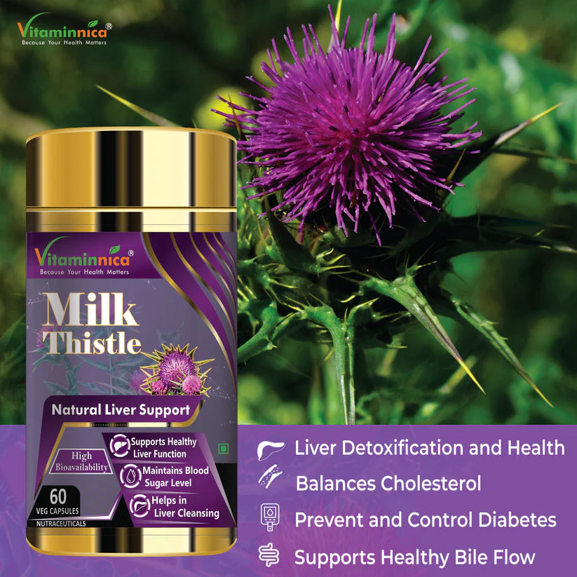 Vitaminnica Milk Thistle Capsules - Standardized Liver Support & Detox Cleanse, 60 Count