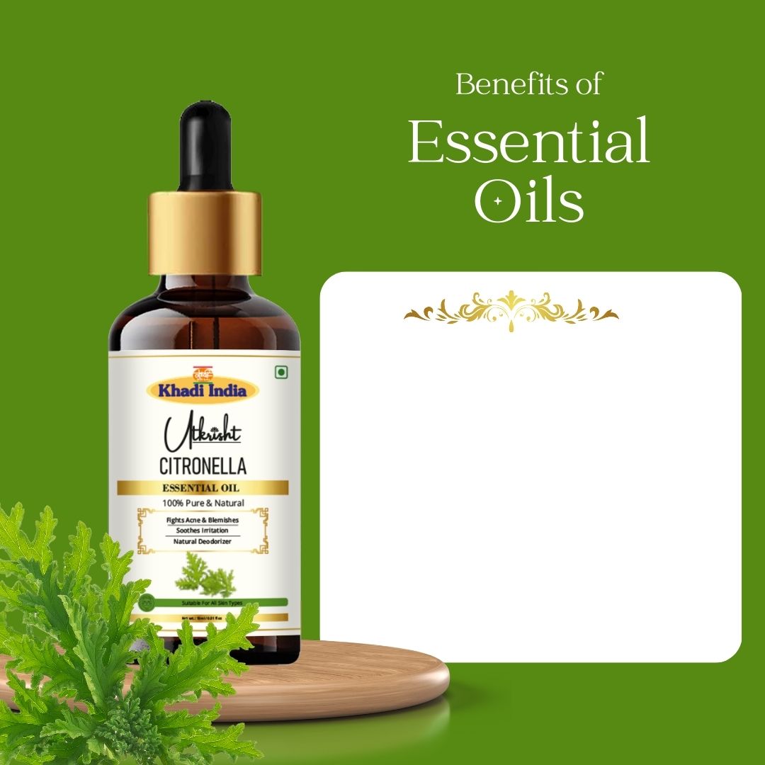 Khadi Citronella Essential Oil | Pure & Natural Citronella Oil for Home & Body Care | Essential Oil for Fresh Aroma & Outdoor Insect Protection | Aromatherapy & Diffuser Oil | 15 ml